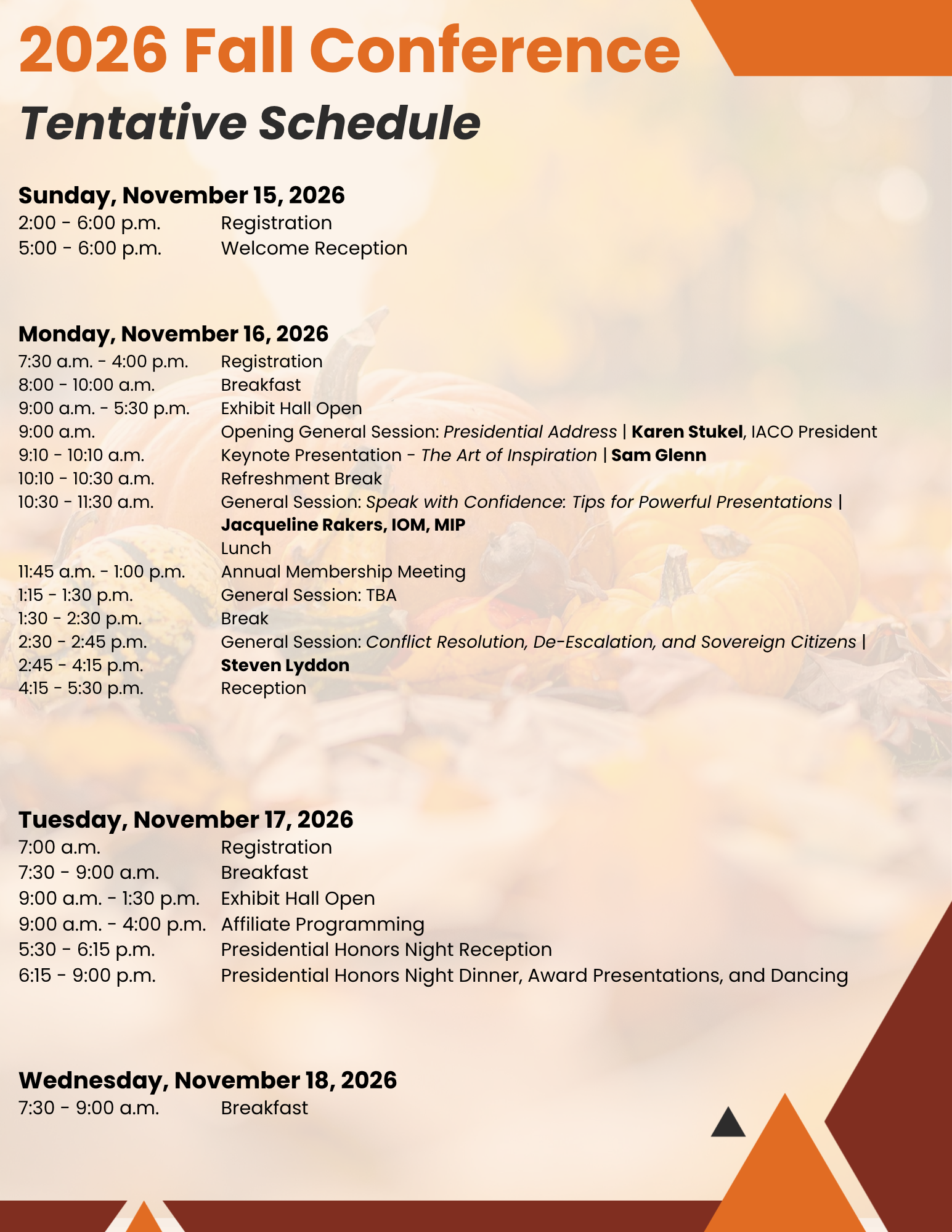 2026 Fall Conference Tentative Schedule